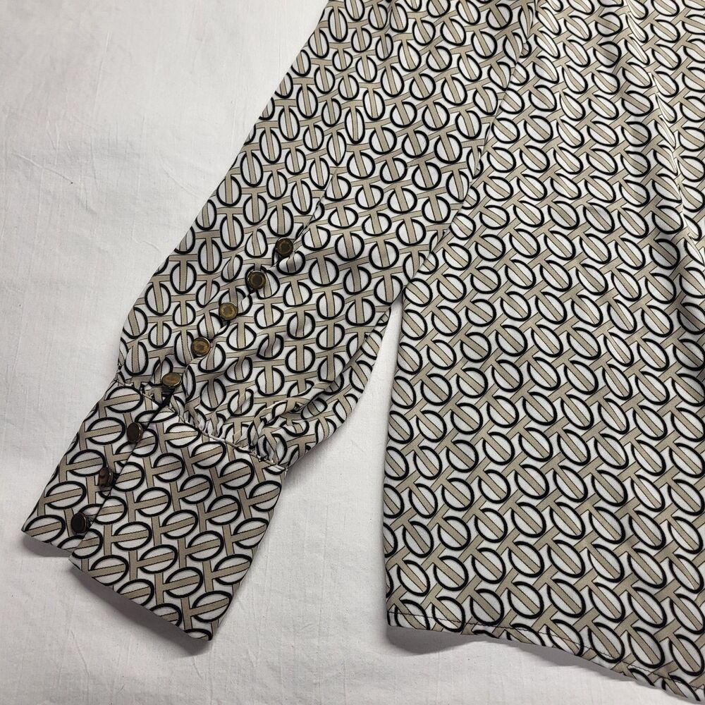 Express Blouse Long Sleeve Embellished Sleeve LG Graphic Crew Neck